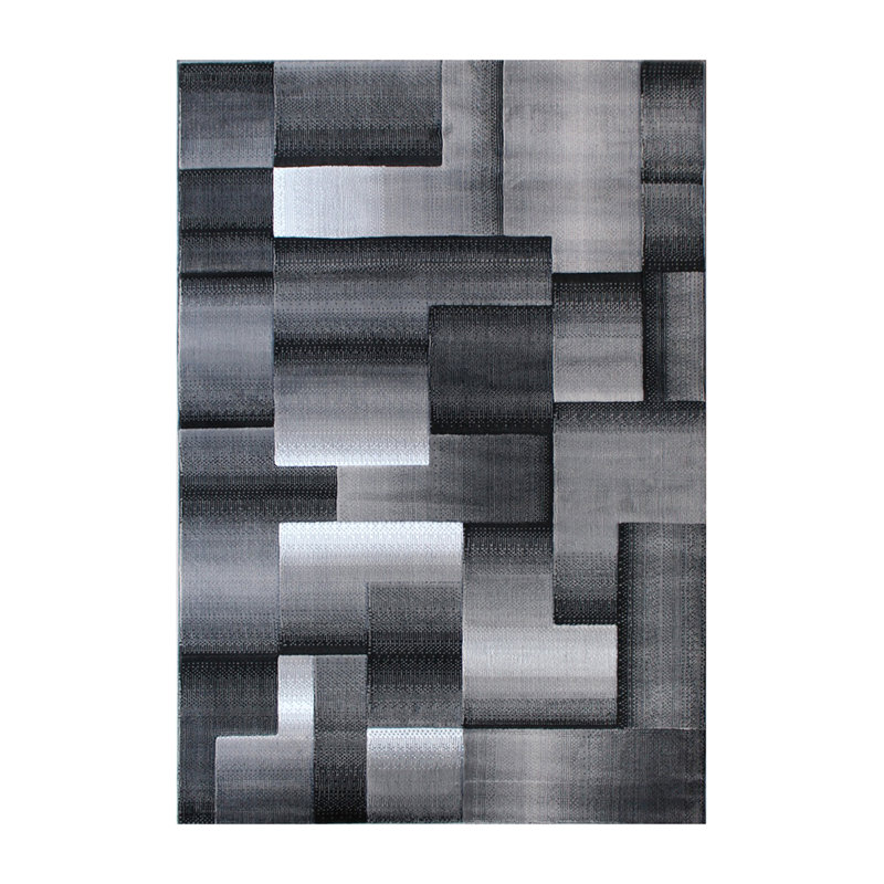 Tapis d'intérieur à motif géométrique de style géométrique gris Abbie-May, Rectangle 5 pi x 7 pi