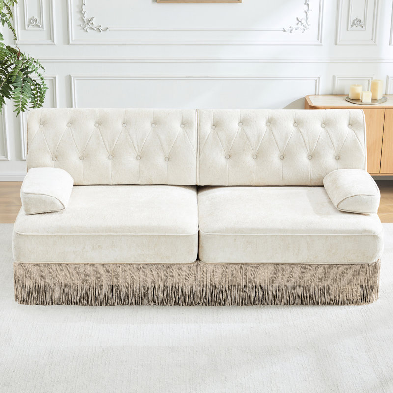 Tissu en molleton avec frange à pampilles et capitonnage à boutons, idéal pour les aires de repos. Conception de style velours doux pour la maison.