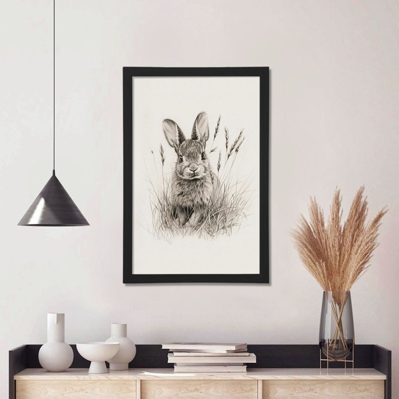 Croquis de lapin, art mural encadré 12 "x 18" avec cadre noir pour chambre de bébé