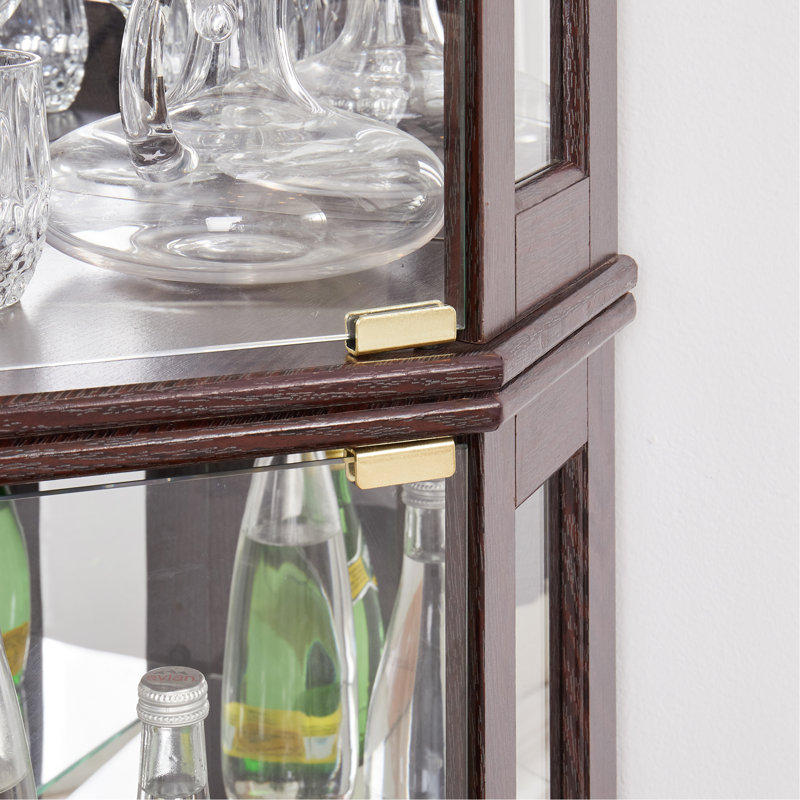 Corner Glass Cabinet Lighted Curio Cabinet Corner Display Case For Living Room, Curio Cabinet, Antique Collection, Wine,Bar Glass Storage Light Included,Dark Cherry