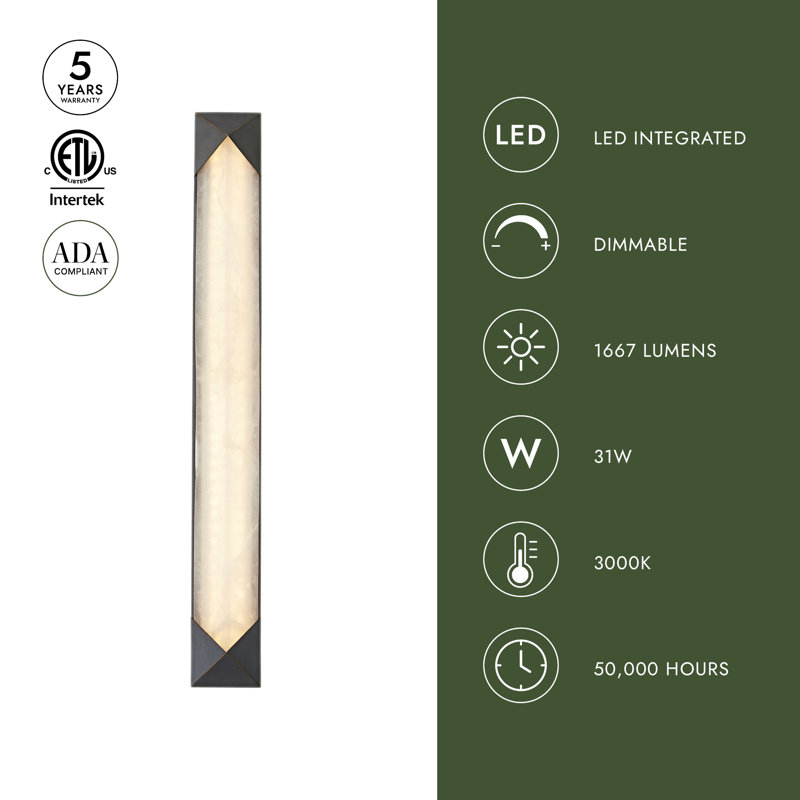 Caesar 1 - Light LED Bath Sconce, Vintage Brass/Alabaster