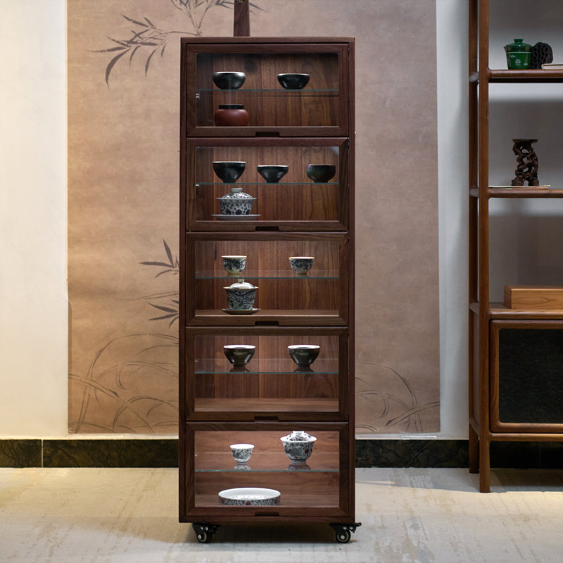 Nut-brown Solid Wood+Tempered Glass Display Cases