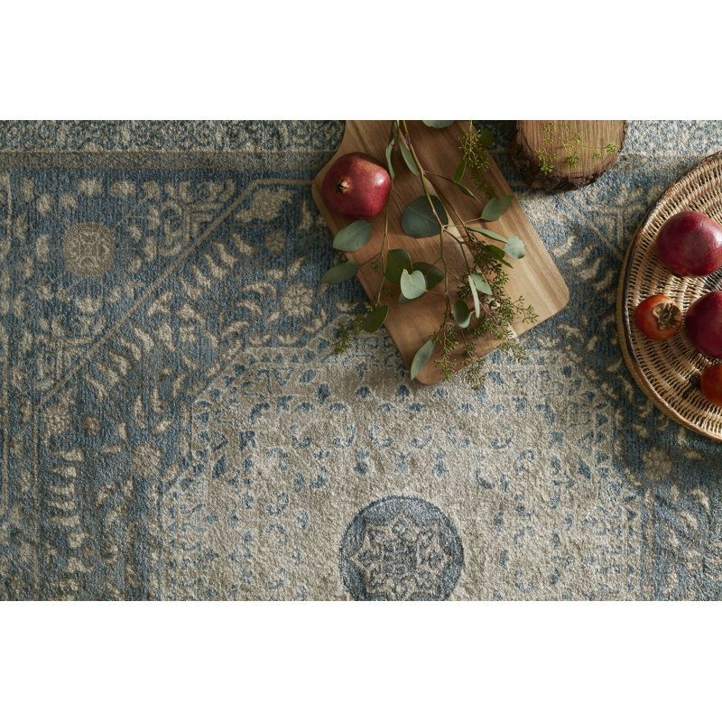 Tapis oriental bleu / sable Adelbert, Rectangle 9 pi 6 po x 13 pi