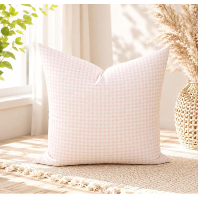 Housse de coussin à carreaux vichy géométrique rose clair