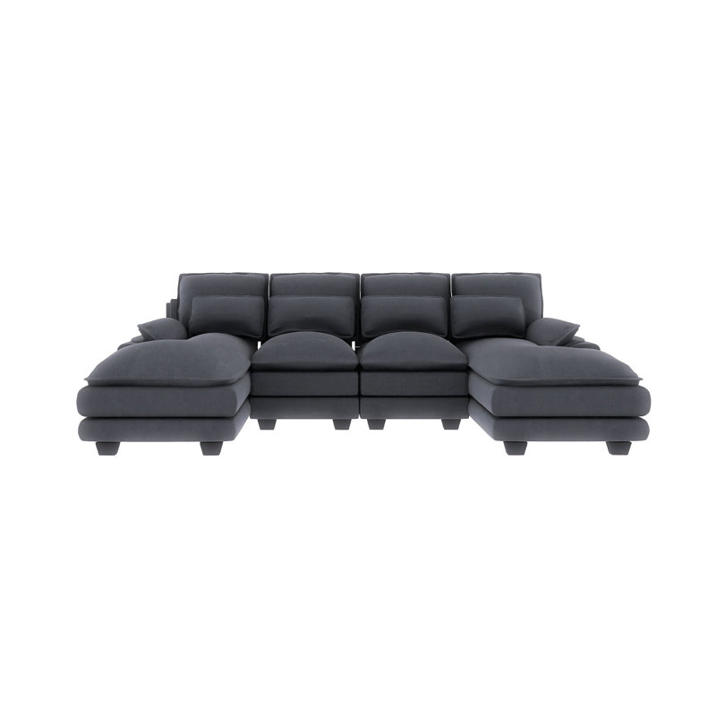 Canapé modulaire rembourré symétrique à 6 places 109,8 po x 55,9 po avec coussins de taille 109,8 po x 55,9 po, Velours gris