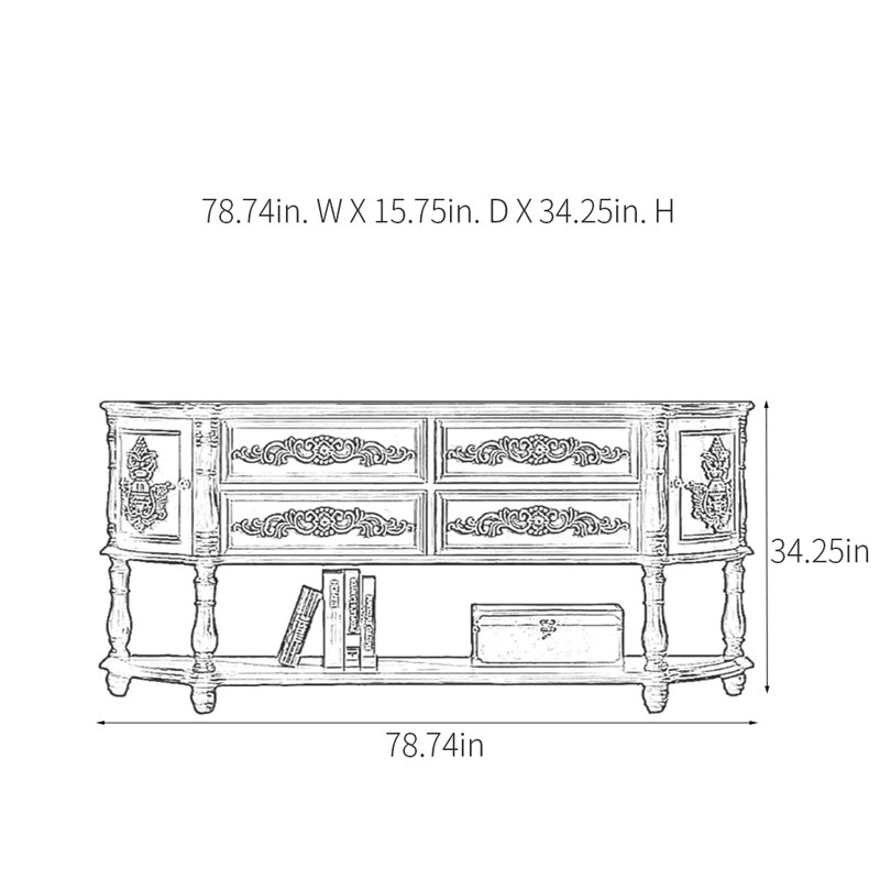 Console American Retro, Brun, H 34,25 po x l 78,74 po x P 15,75 po