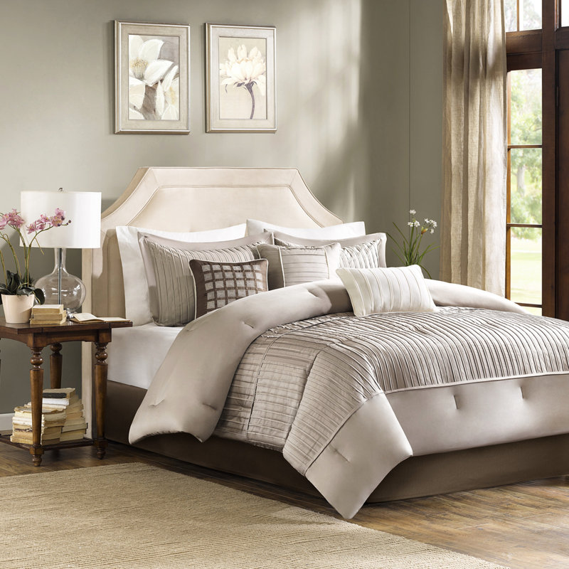 Édredon très grand - taupe charmeuse 7 pièces avec taies décoratives