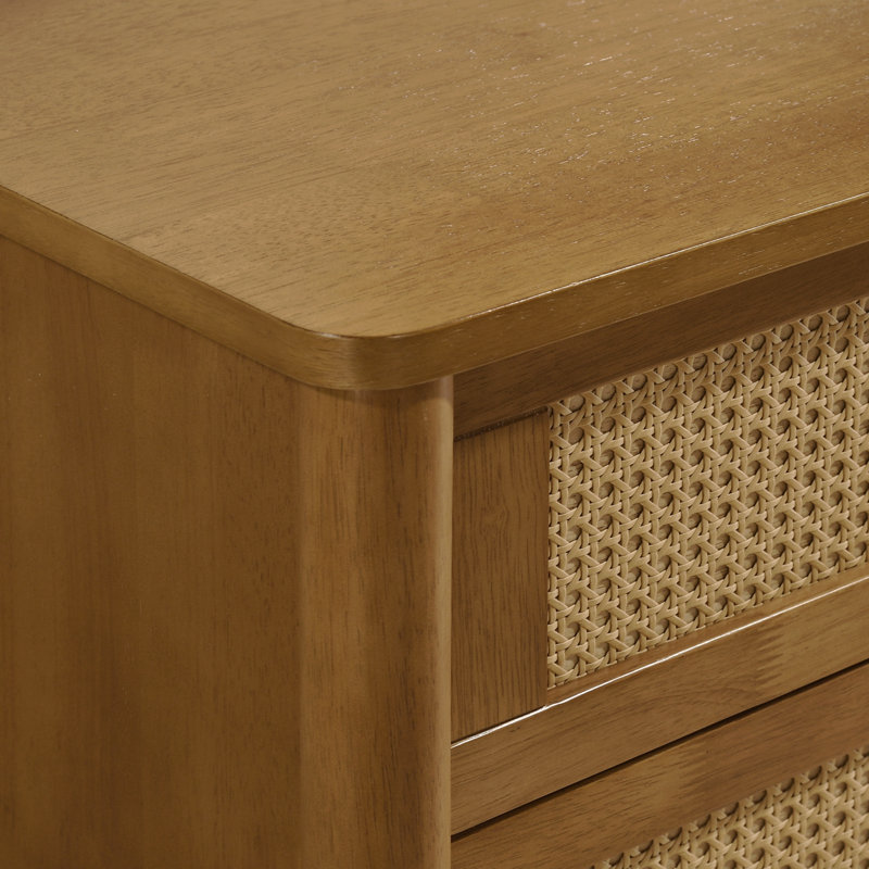 Commode 6 tiroirs en bois et rotin