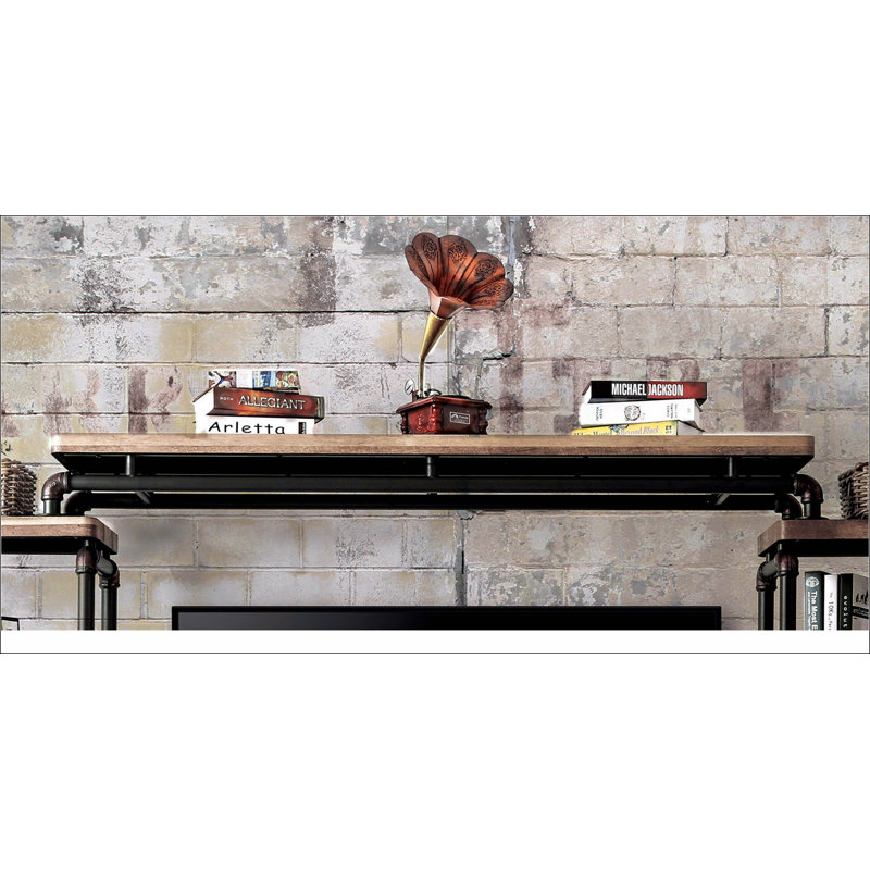 Industrial Style TV Console Bridge Pipe Inspired Frame Metal And Wood Structure Antique