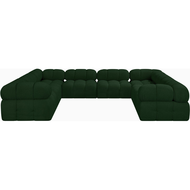 Ames 136'' Upholstered Sectional, Green Boucle Fabric
