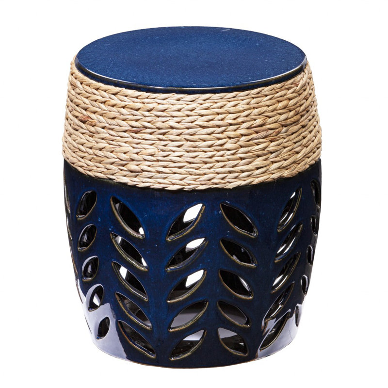 Table de bout ronde 18 po carrelage en céramique bleu marine et faux béton
