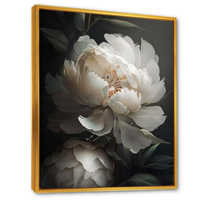 Peony Flower III - pivoines, impressions sur toile, H 20 po x l 12 po, Cadre flottant doré