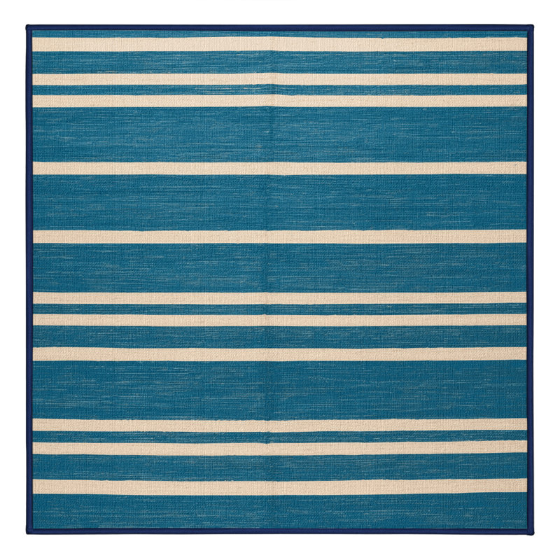 Tapis bleu à rayures horizontales lavable à la machine, Carré 4 pi