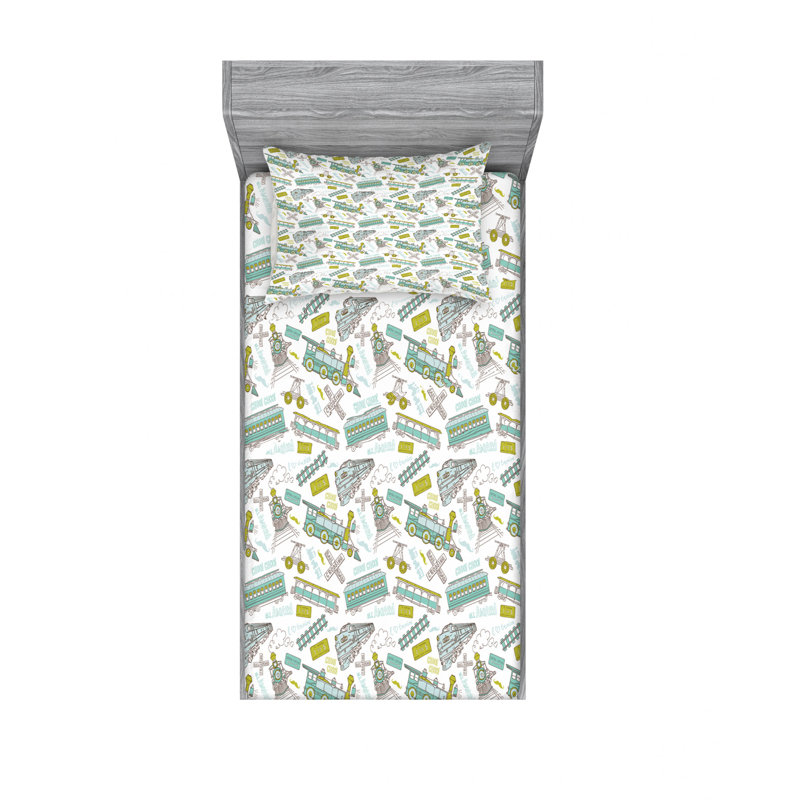 Microfiber Patterned Fitted Sheet, Twin XL Sheet Set with 1 Pillowcase