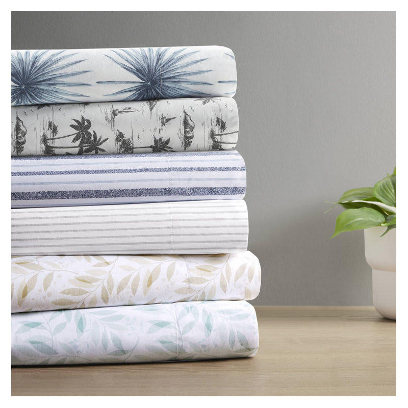 Ensemble de draps 100% coton 200 fils 200 fils, Ensemble de draps pour lit double avec 2 taies d'o, Feuilles vertes
