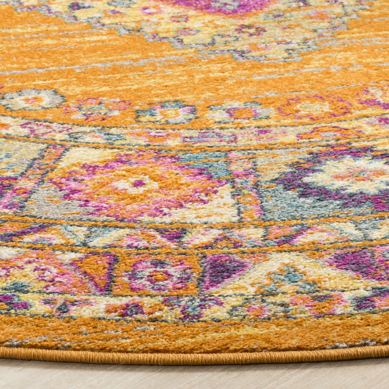 Christa Southwestern Orange/Fuchsia Area Rug, Round 5'1"