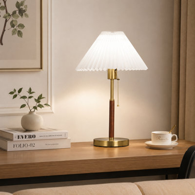 19 '' High Vintage Pleated Table Lamp With Pull Chain,3 Color Temperature Dimmable