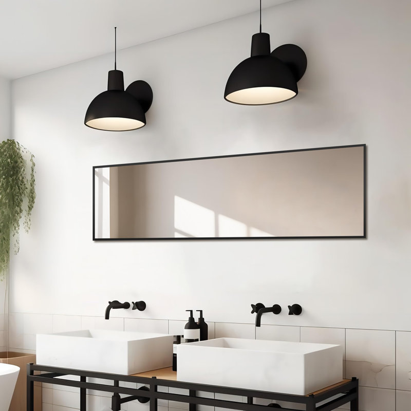 Wall Mirror Full Length Mirror,Large Floor Mirror For Wall Door Bedroom Bathroom Living Room With Aluminium Frame(With Stand,56X15-Black)