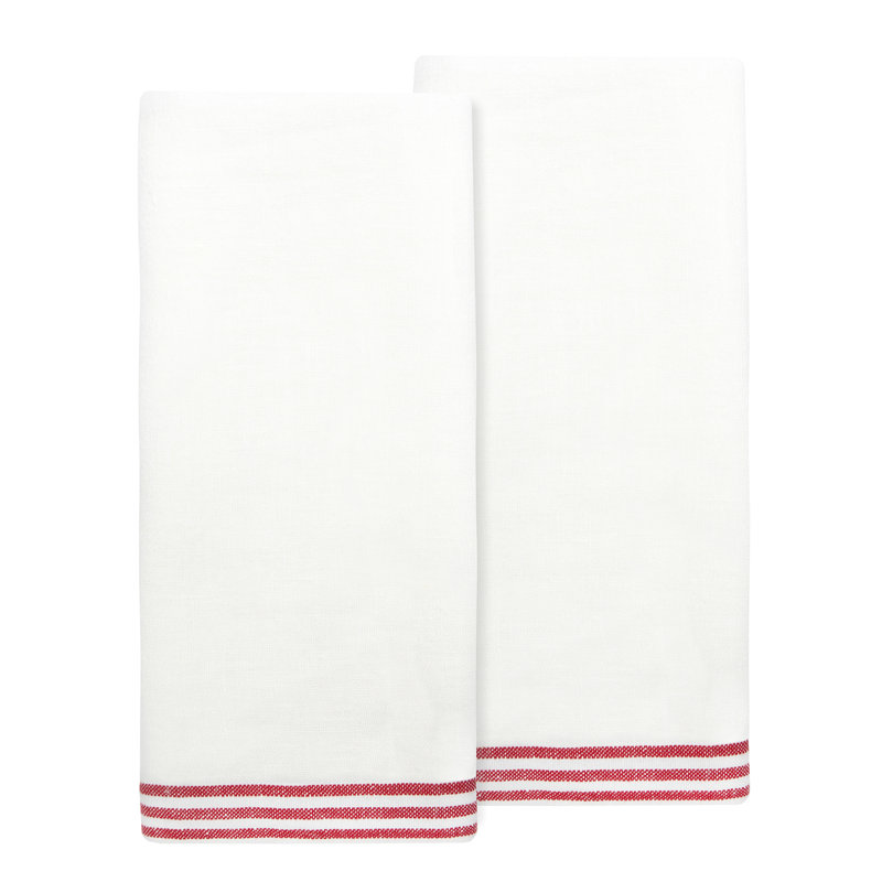 Torchon rayé en lin Gil, Blanc /Rouge