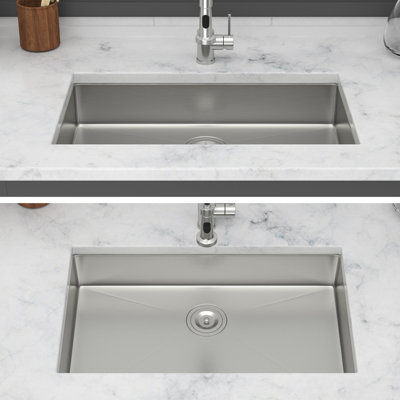 30 Inch Undermount Single Bowl Kitchen Sink, 16 Gauge T304 Stainless Steel, , 5.5-Inch Low Profile, Flat Front Edge, Drain Assembly Provided Depth, Splash Design, Bottom Grid Included