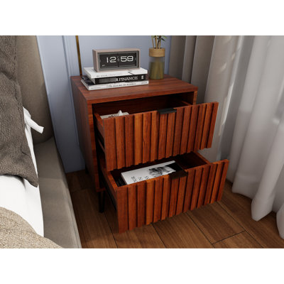 Élégante table de chevet à 2 tiroirs, en bois d'ingénierie, brun café, pour table de chevet d'organisation de chambre à coucher avec amplement de rangement, ton brun, compagnon