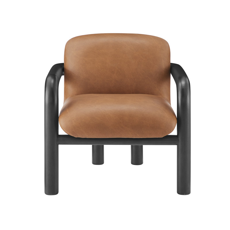 Upholstered Wooden  Leather Accent Chair, Black
