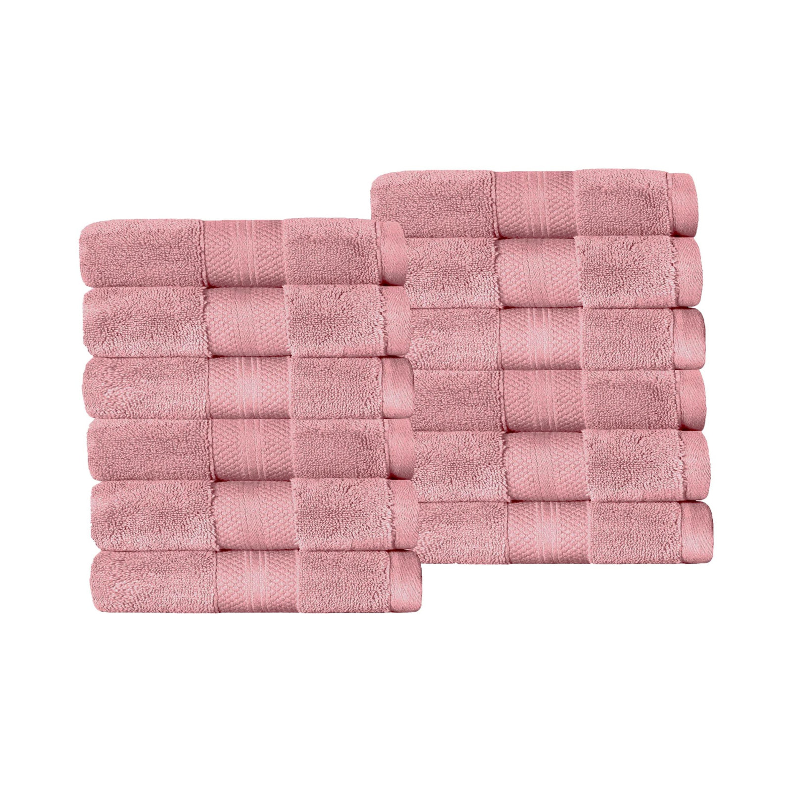 Finnian Turkish Cotton Bath Towel, Coral Pink, Washcloths - 12 Pack
