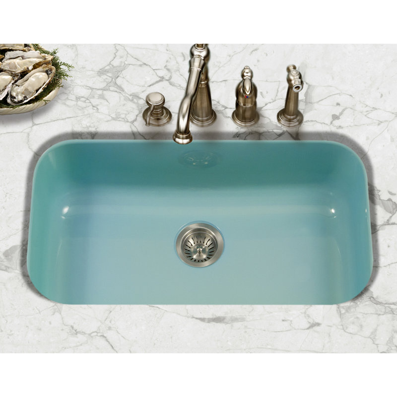 Houzer Porcela 31 inch Porcelain Enamel Steel Undermount Single Bowl Kitchen Sink - PCG-3600, Mint