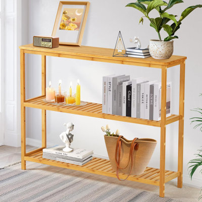 Console étroite en bambou avec rangement à 3 niveaux, canapé d'entrée pour salon, chambre à coucher, couloir et vestibule