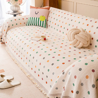 Couch Cover Chenille Reversible Couch Protector Sectional Sofa Cover Bohemian Decor For Sofa Polka Dots Furniture Protector Slipcovers