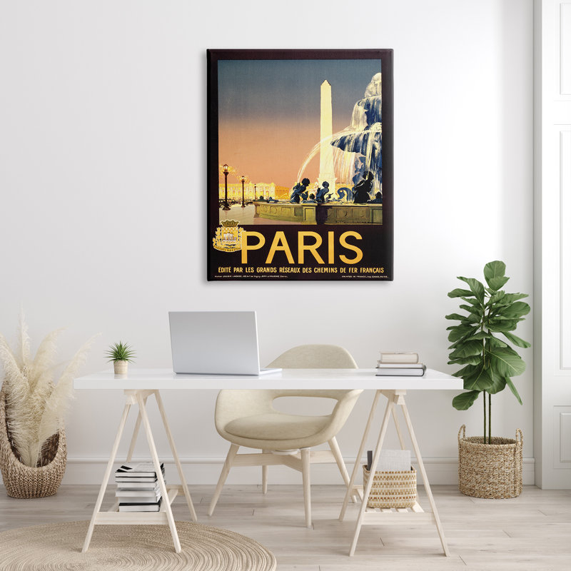 « paris fontaine », affiche rétro, Toile tendue, L 36 po x H 48 po
