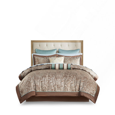 Comforter Set Full Size, Elegant 12-Piece With Cotton Bed Sheets In Brown, Complete Bedroom Ensemble
