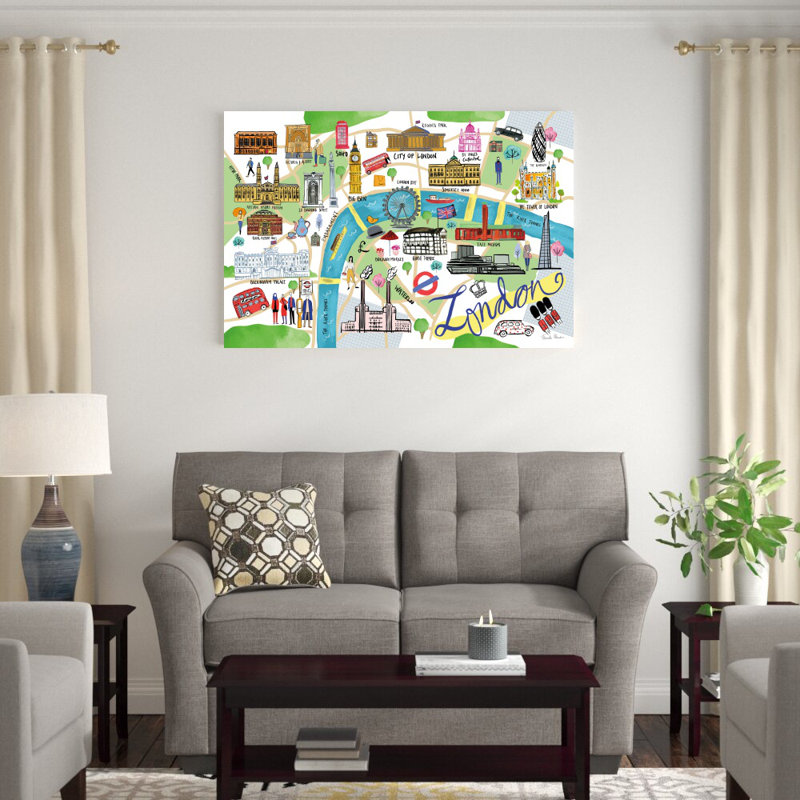«London Map» par Farida Zaman, reproduction d'art sur toile tendue, H 32 po x l 48 po