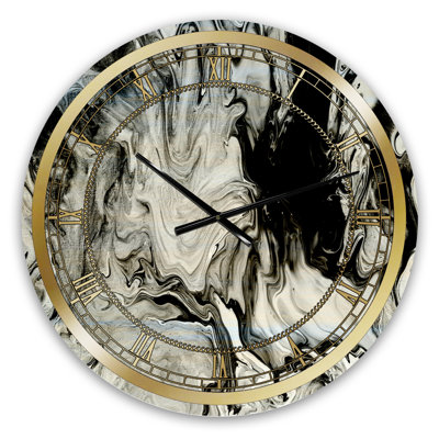 Horloge murale moderne blanche, grise et blanche peinte à la main en marbre VII