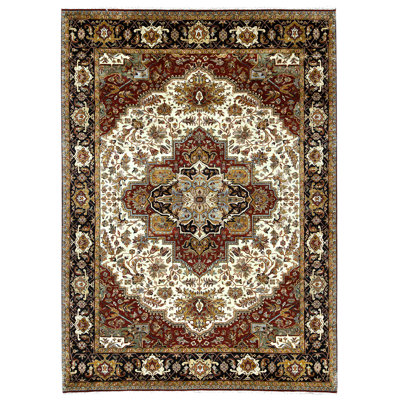 High-Quality Hand-Knotted Cream And Black Area Rug