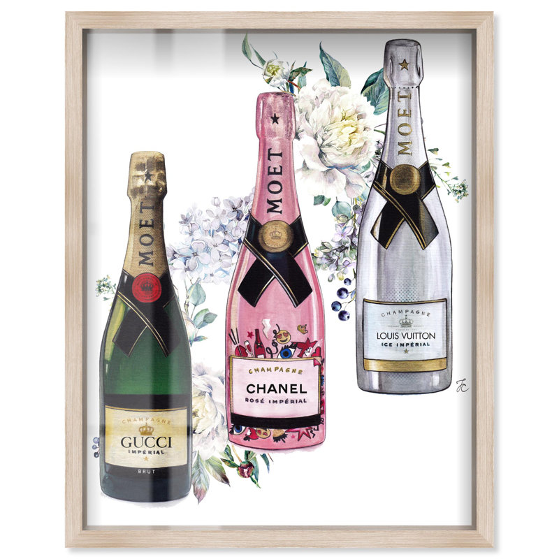 «Doll Memories - Champagne Set Floral Shadowbox Print», art mural par Art Remedy, H 16 po x l 11 po, Crème, crème