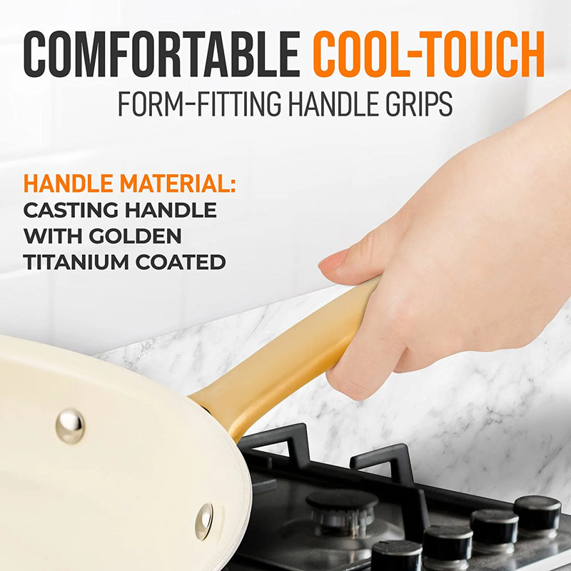 NutriChef 12" Golden Titanium Handle Ceramic Fry Pan