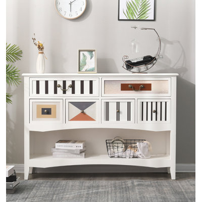 Console d'entrée chic avec rayures et blocs de couleur avec rangement