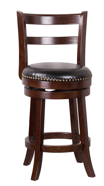 Tabouret haut en cappuccino de 26 po avec dossier échelle et siège pivotant LeatherSoft Maly