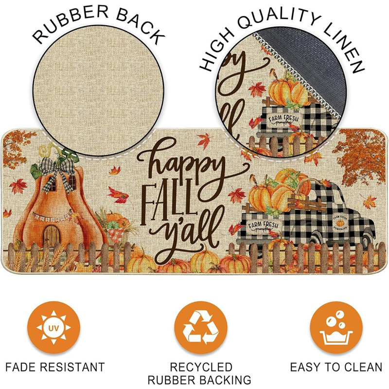 Décorations d'automne pour la maison, ensemble de 2 tapis de cuisine d'automne, décor de tapis de cuisine camion citrouille d'automne 17 po x 29 po x 17 po x 47 po
