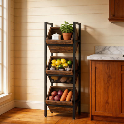 15" Industrial 3-Tier Basket Storage Stand