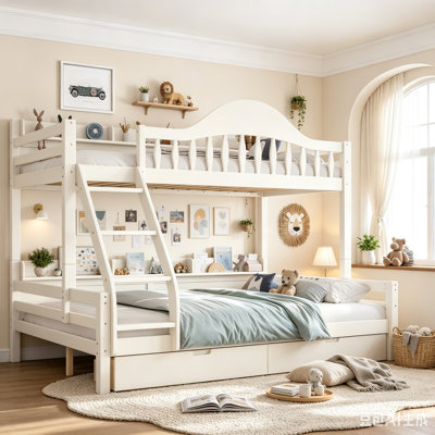 Lit superposé bas pour enfants avec tiroirs de rangement et tablettes ouvertes, lit superposé en bois amovible avec tête de lit et garde-corps pour enfants Adulte