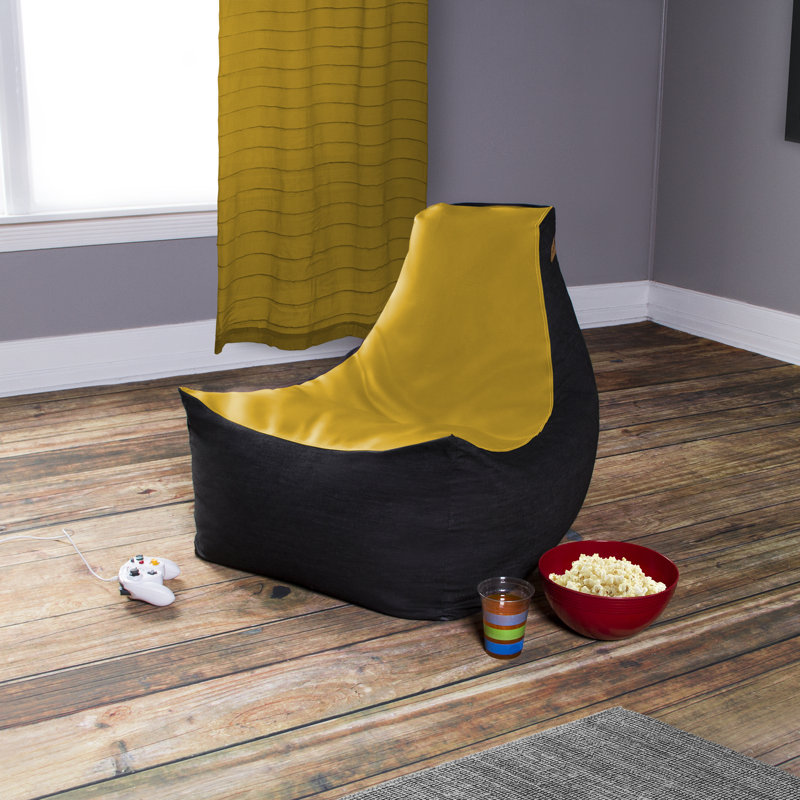 Pixel Gamer Bean Bag Chair - Game Room/Home Theater Bean Bag Chair, Premium Vinyl - Dark Denim, Yellow