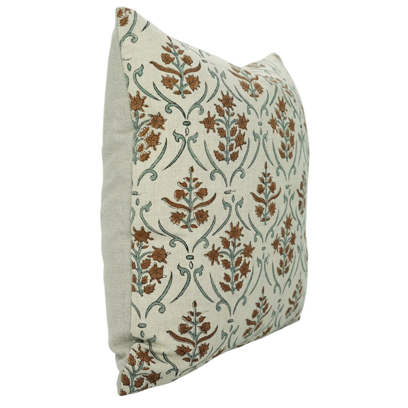 Housse de coussin à motif floral imprimé à la main Fabividine, brun, Vishal, Carrée, H 14 po x l 14 po