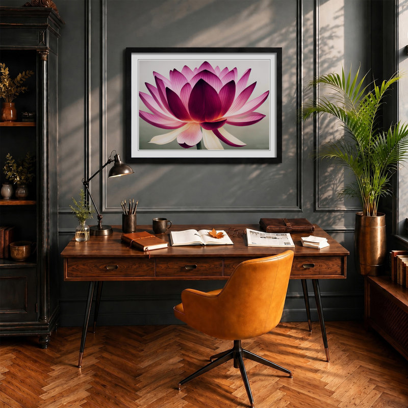 Mesmerising Lotus Flower - Framed Print, Black, 34cm H x 46cm W x 2cm D
