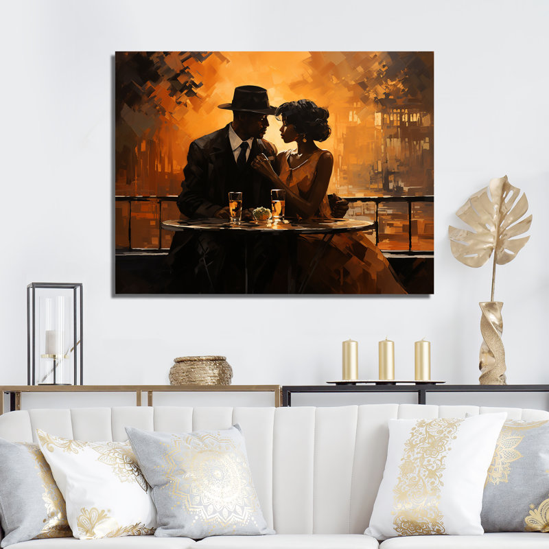 Harlem Renaissance Rendez-vous romantique II - Art mural afro-américain, salon, Toile tendue, H 16 po x l 32 po x P 1 po
