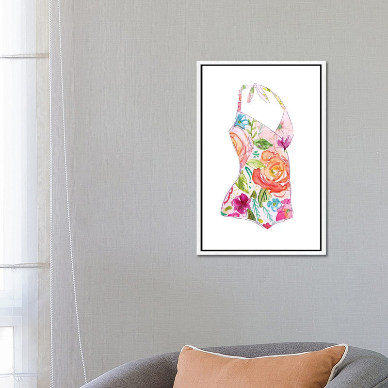 Tropical Swimwear I by Carol Robinson - Painting on Canvas, 66.04 cm H x 45.72 cm W, White Framed