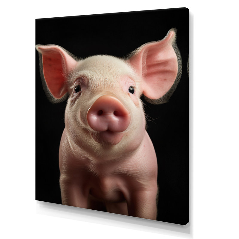 Cochon rose curieux sur toile, H 40 po x l 30 po x P 1,5 po, Toile tendue
