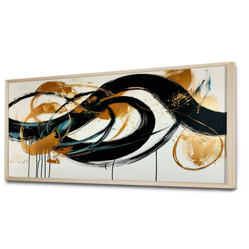 «Gold», jeu optique en spirale I noir - Constructivisme, art mural, H 28 po x l 60 po, Cadre flottant, Crème, crème