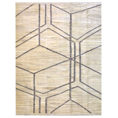 Tapis unique ivoire en laine 9 pi x 12 pi 2 po One-of-a-Kind